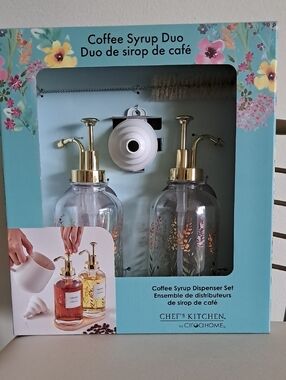 Ciroa Gold and Clear Floral Coffee Syrup Dispenser Duo